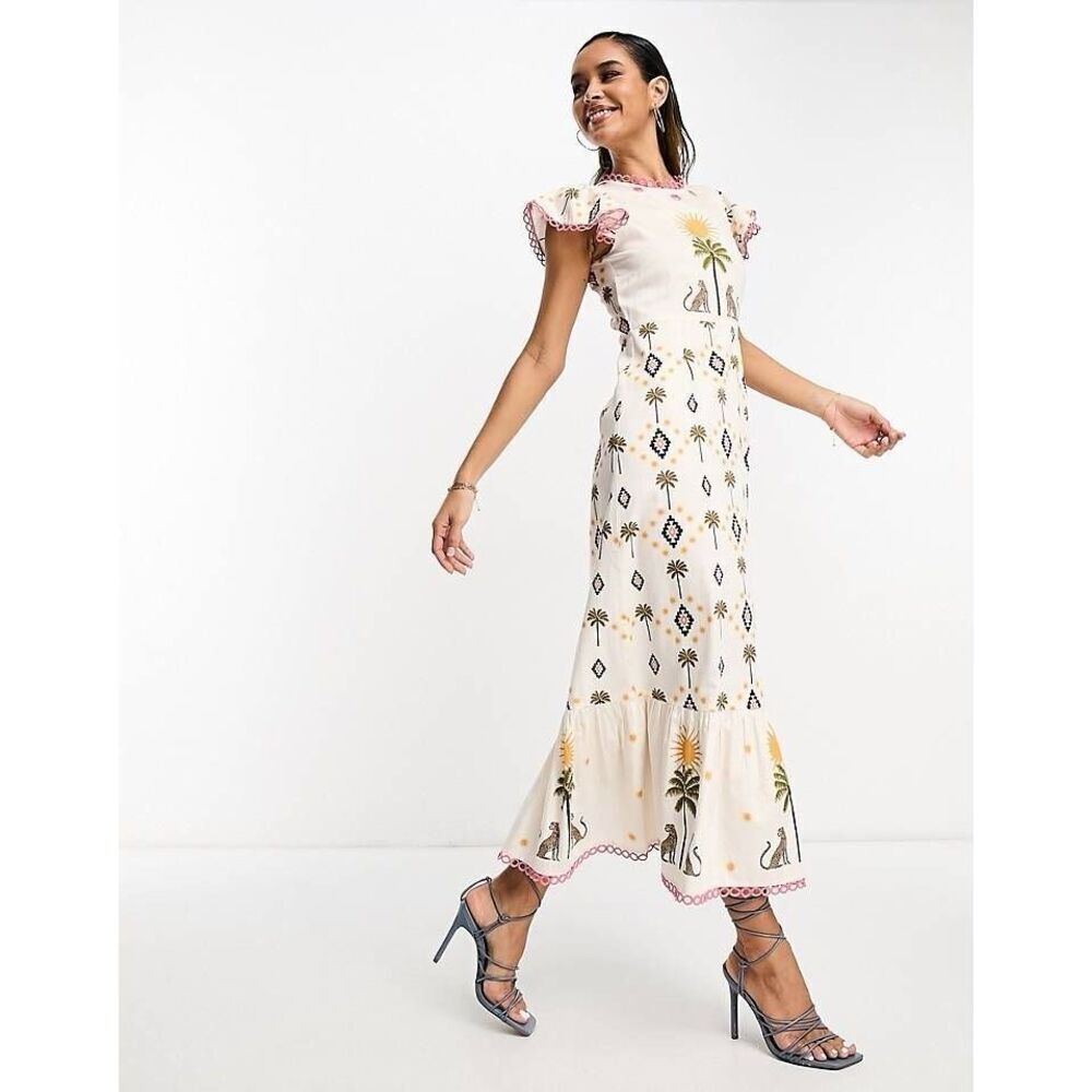 Never Fully Dressed Running Wild Midi Dress in Cotton White Size L